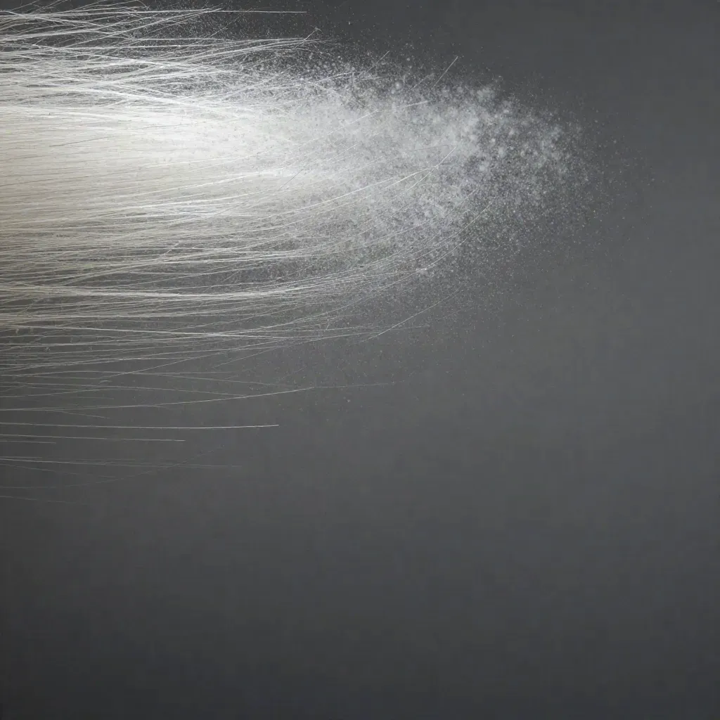 Silver filaments stream into an off-centre white bloom in dark graphite haze.